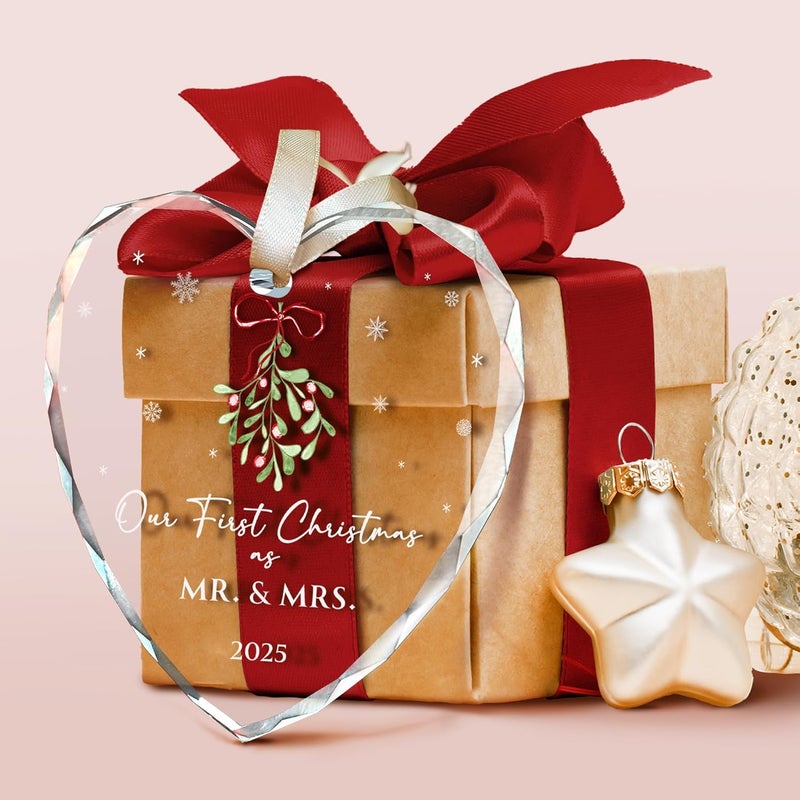 TEEBIM First Christmas Married Ornament 2025 - Mr and Mrs Gifts - Wedding Gifts for Couples, Newlyweds, Bride, Future Mr and Mrs - Married Bridal Shower Gift Ideas - Glass Wedding Ornament 2025 - Image 3